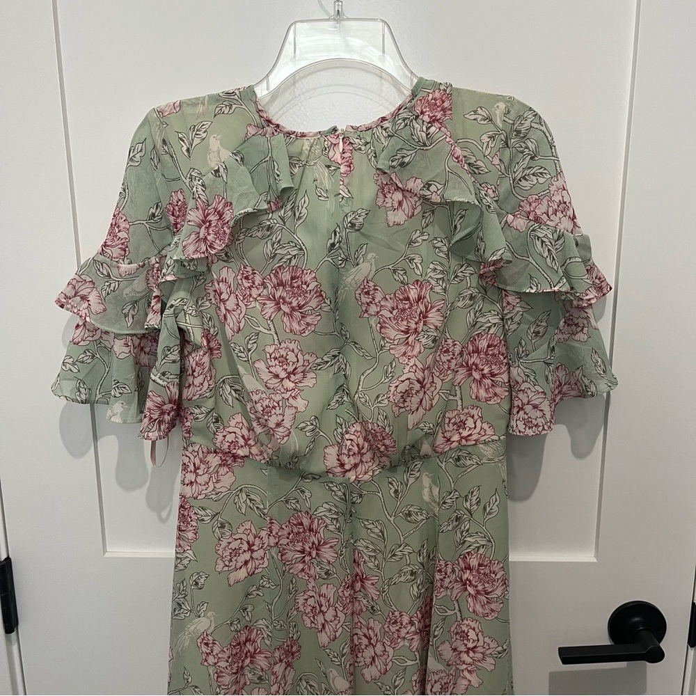 NWT Gal Meets Glam 8 Shelby Mint Green Floral Maxi Dress Ruffle Feminine - Picture 4 of 7